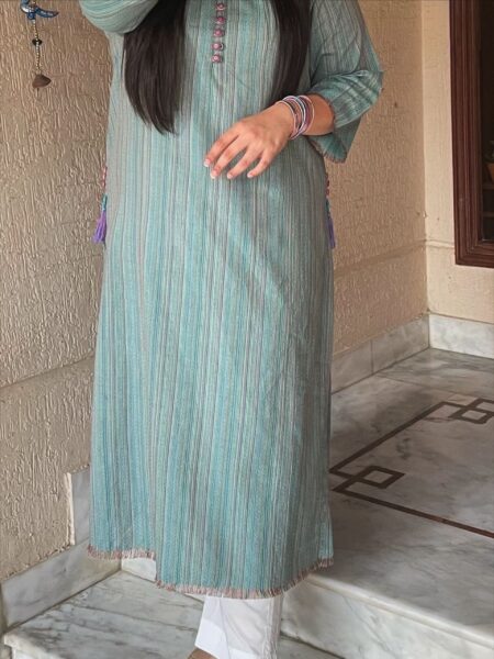 Teal Handwoven Kurta