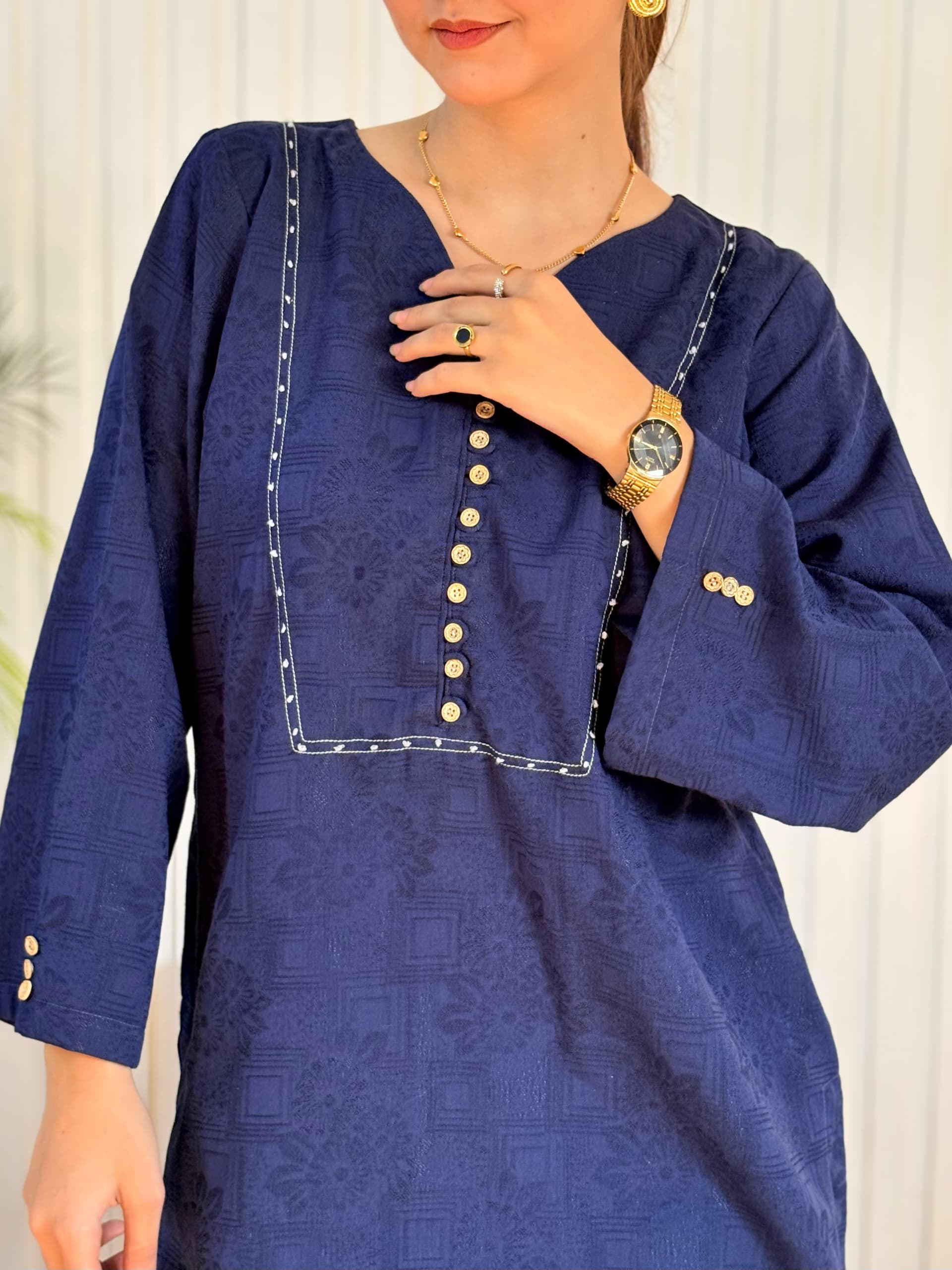 Navy Blue Textured Co-Ord - Image 2