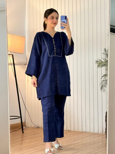Navy Blue Textured Co-Ord
